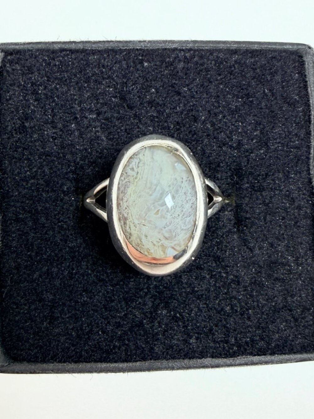 925 Sterling Silver Genuine Larimar Heart Estate Ring (size 6) (3.8g)